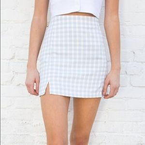 Brandy Melville White Cara Blue Plaid Mini Slit Skirt Xs small s OS one size